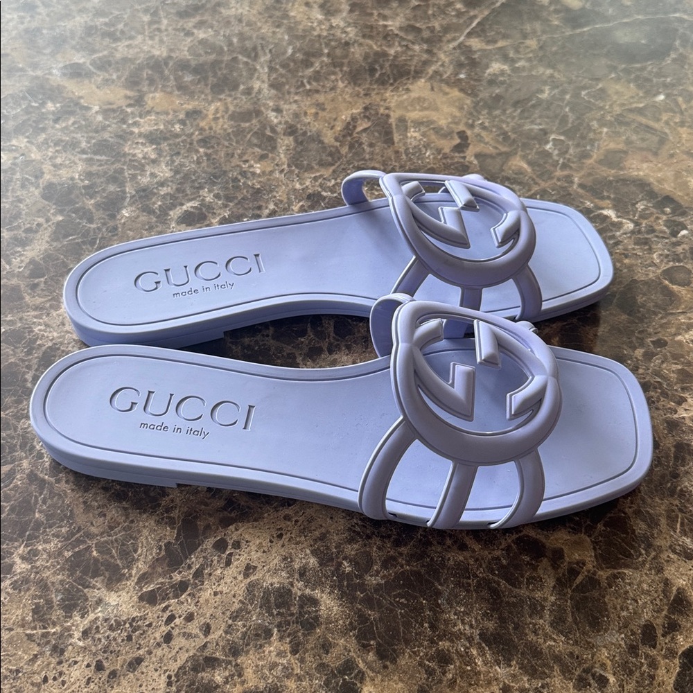 Gucci pvc rubber sandals logo flats slides lavender purple sz 40 - Picture 4 of 9